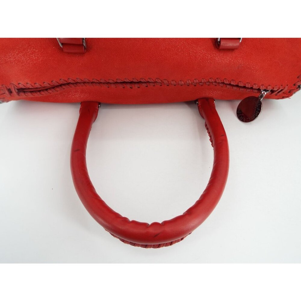 Stella McCartney Falabella Red Satchel Tote Bag Silver Tone Chain Trim Italy - Picture 9 of 14